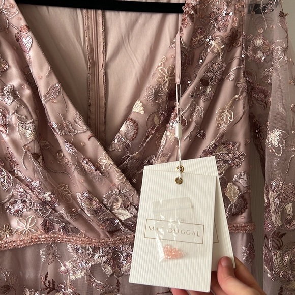 Mac Duggal Embellished V Neck Illusion Long Sleeve A Line Gown in Rose Size 12 - Picture 8 of 12